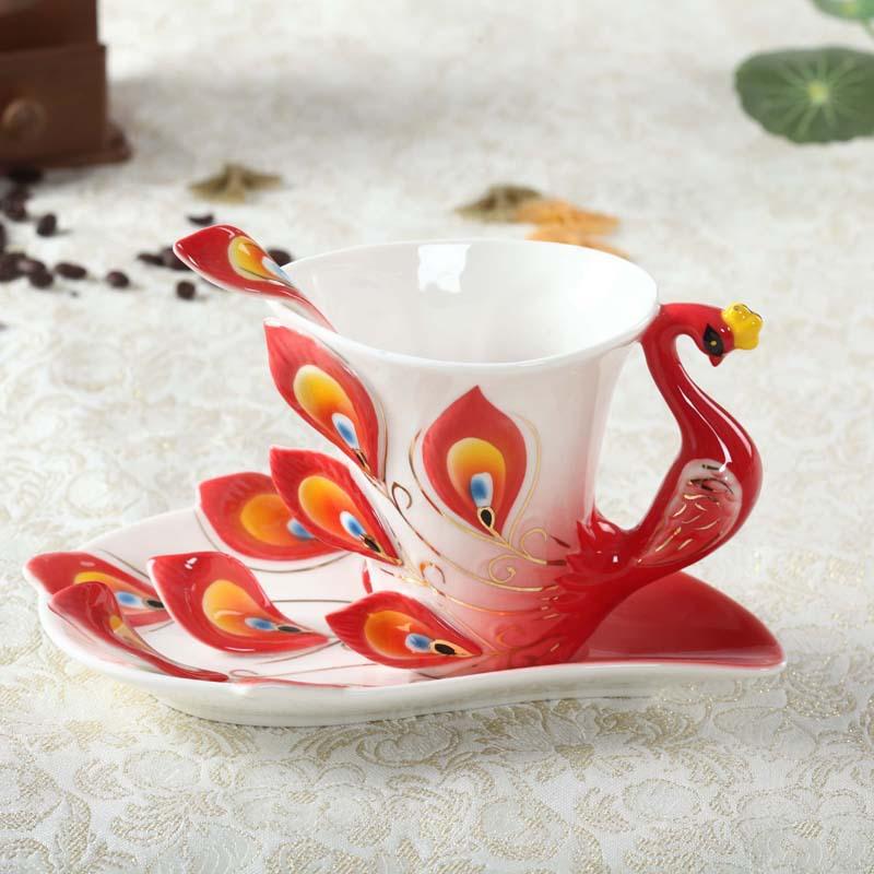 Fashion Enamel Porcelain Creative Peacock Coffee Cup