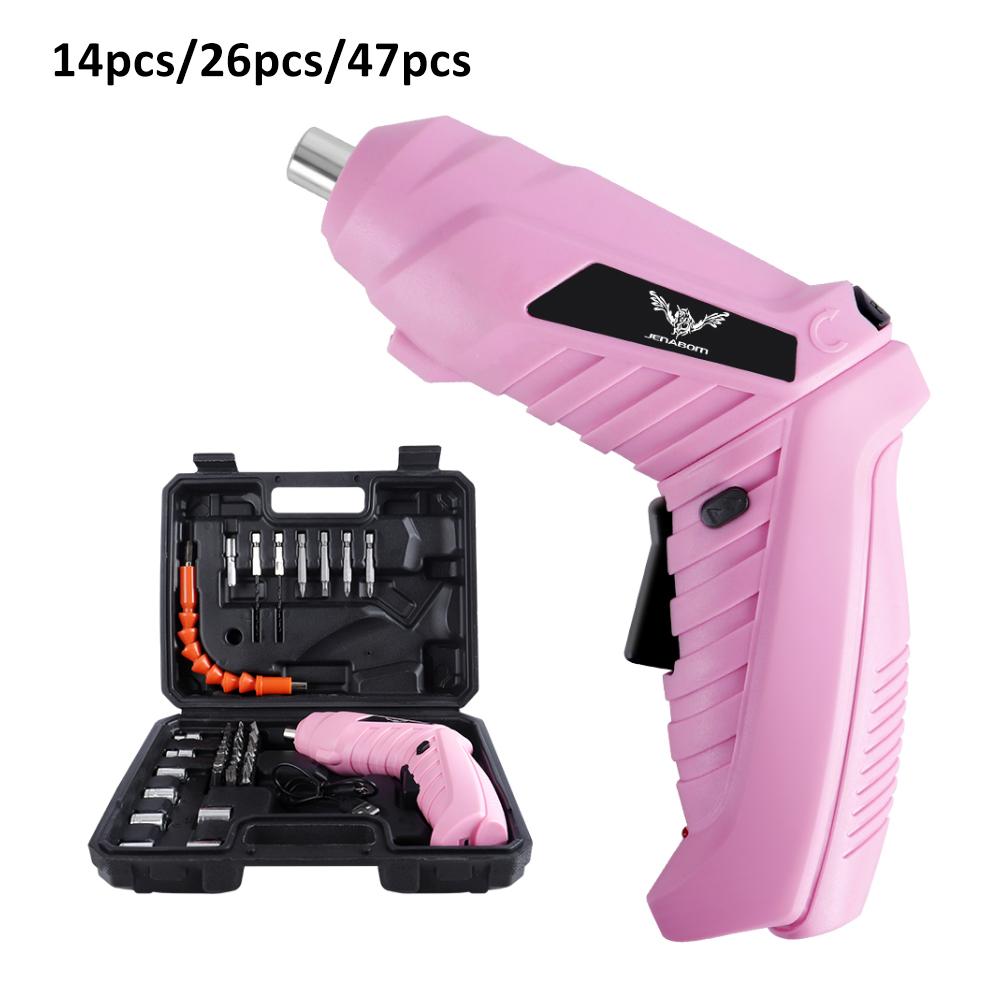 JENABOM 3.6v roz Set scule electrice Reparații pentru întreținere și uz casnic Mini burghiu electric de uz casnic 1800mAh Șurubelniță fără fir