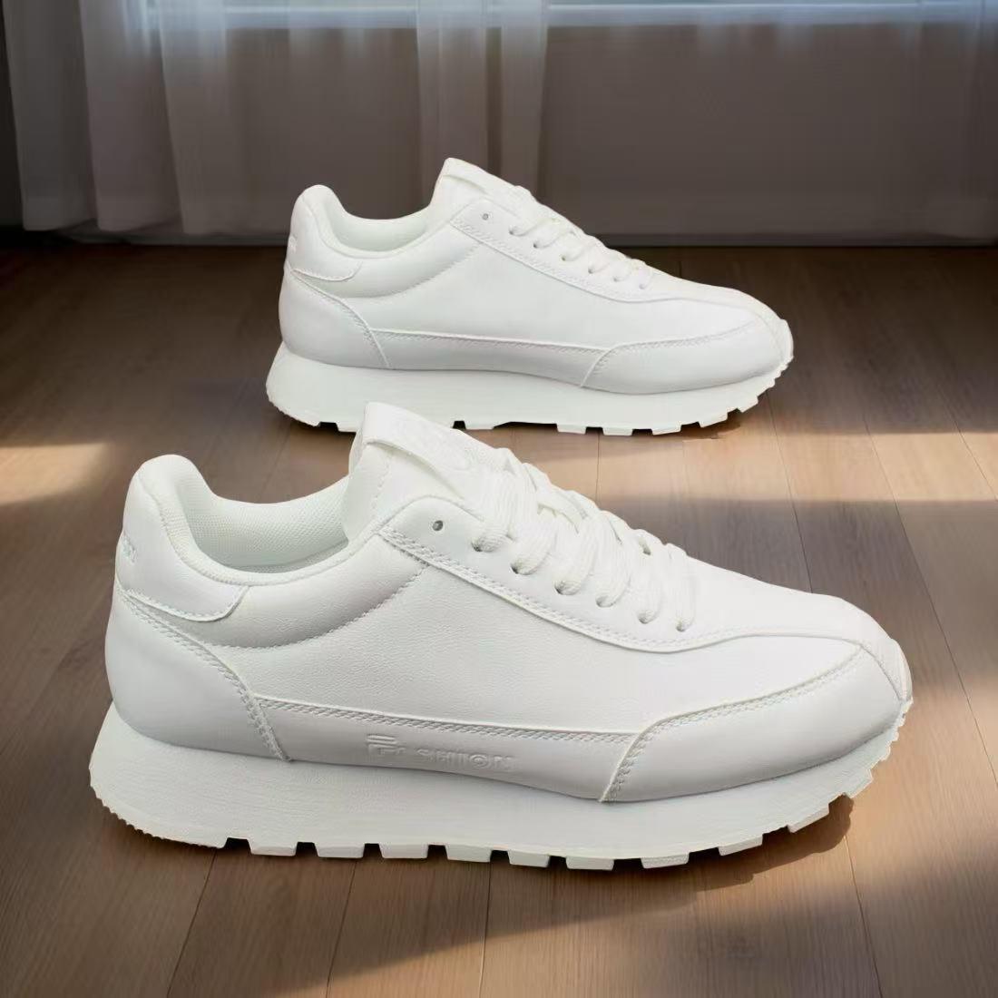 

Breathable Leather Couple s White Sports Shoes: Versatile Forrest Gump Style, Lightweight & Casual for Men & Women. 35