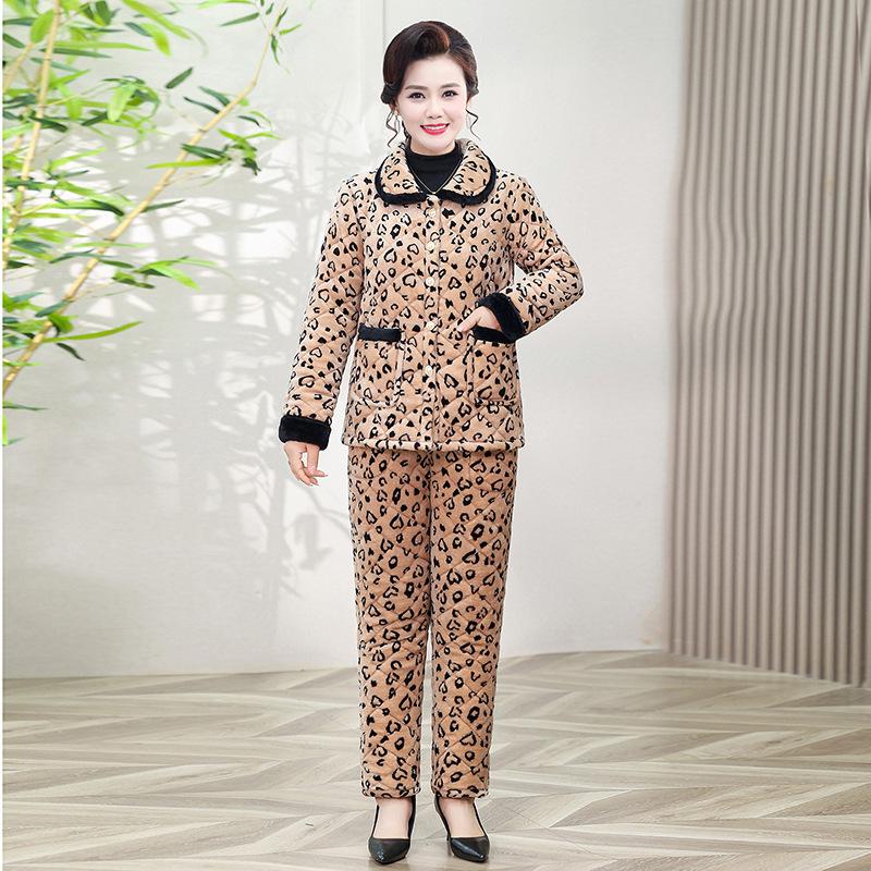 Stylish Winter Velvet-Trimmed Cotton Jacket & Pants Set for Middle-Aged and Elderly: Warm, Loose-Fit Two-Piece Suit