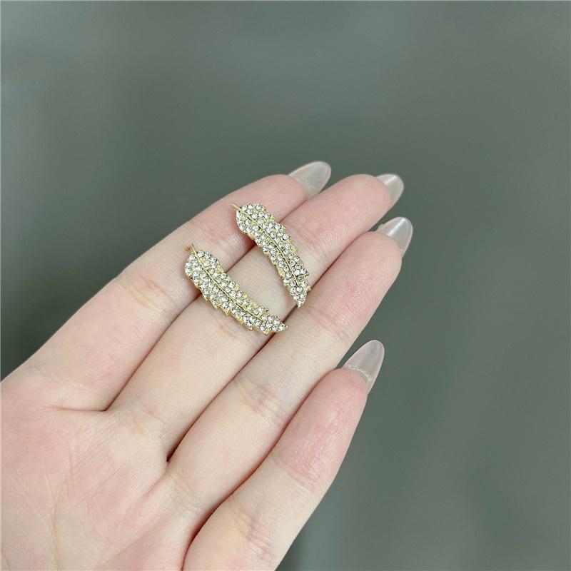 Zircon Feather Ear Stud Shiny Fashion Simulation Diamond Leaves Earrings Women Weeding Party Jewelry