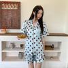 Spring and summer ice silk high-end polka dot pajamas women's loungewear can be worn outside light luxury wind breathable cute wind fresh lapel