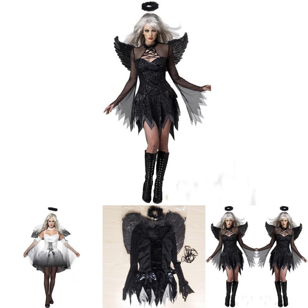 Halloween Womens Dark Angel Devil Costume Fancy Dress Ghost Bar Party Cosplay