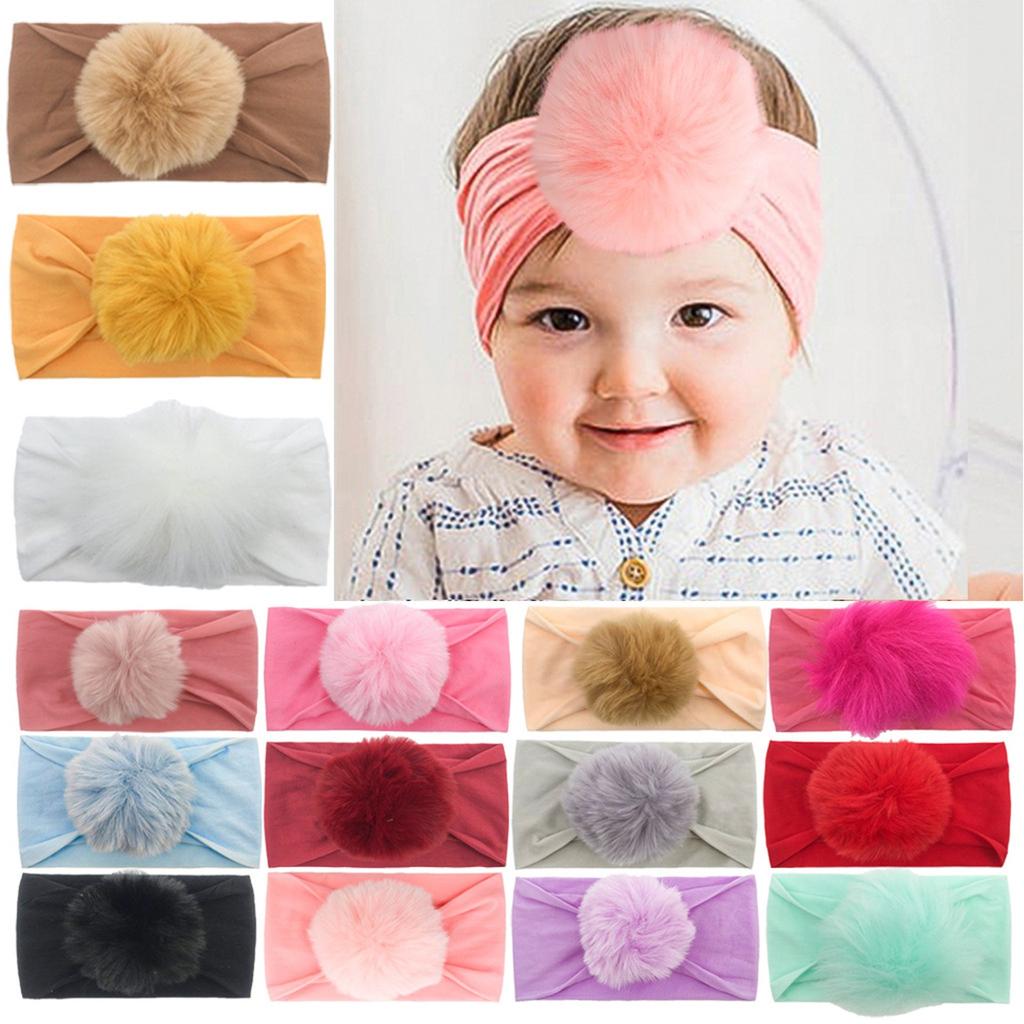 Satın alın Infant Cute Keep Warm Nylon Hair Ball Headband Pure Color