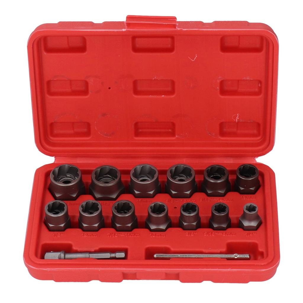 15 Pcs Set Bolt Extractor 1 4 to 3 4 Inch Cr Mo Steel Damaged Bolt and Nut Remover Extension Rod Kit