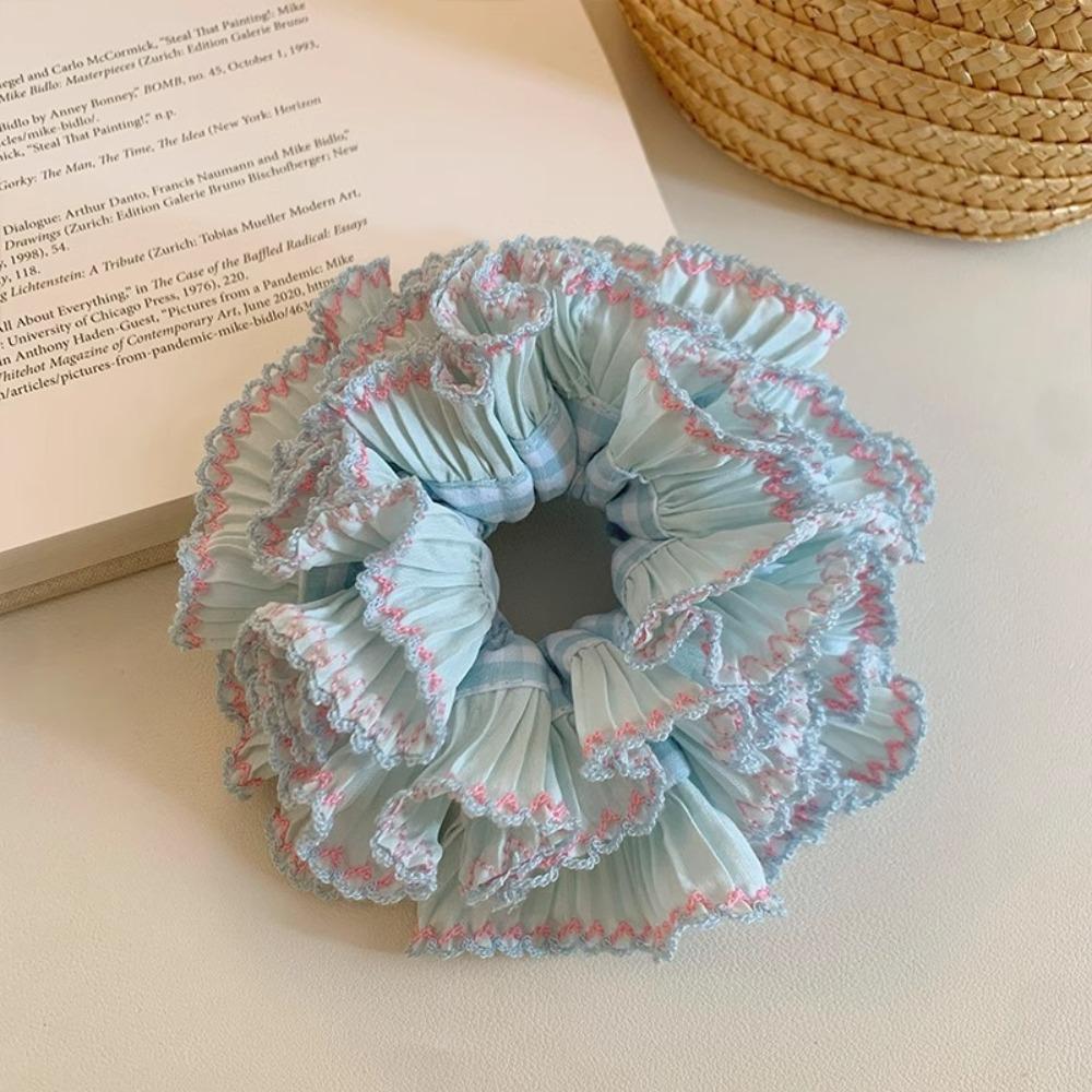 Sweet Large Lace Hair Tie Elastic Exaggerated Hair Ring Creative Plaid Scrunchies  Girls