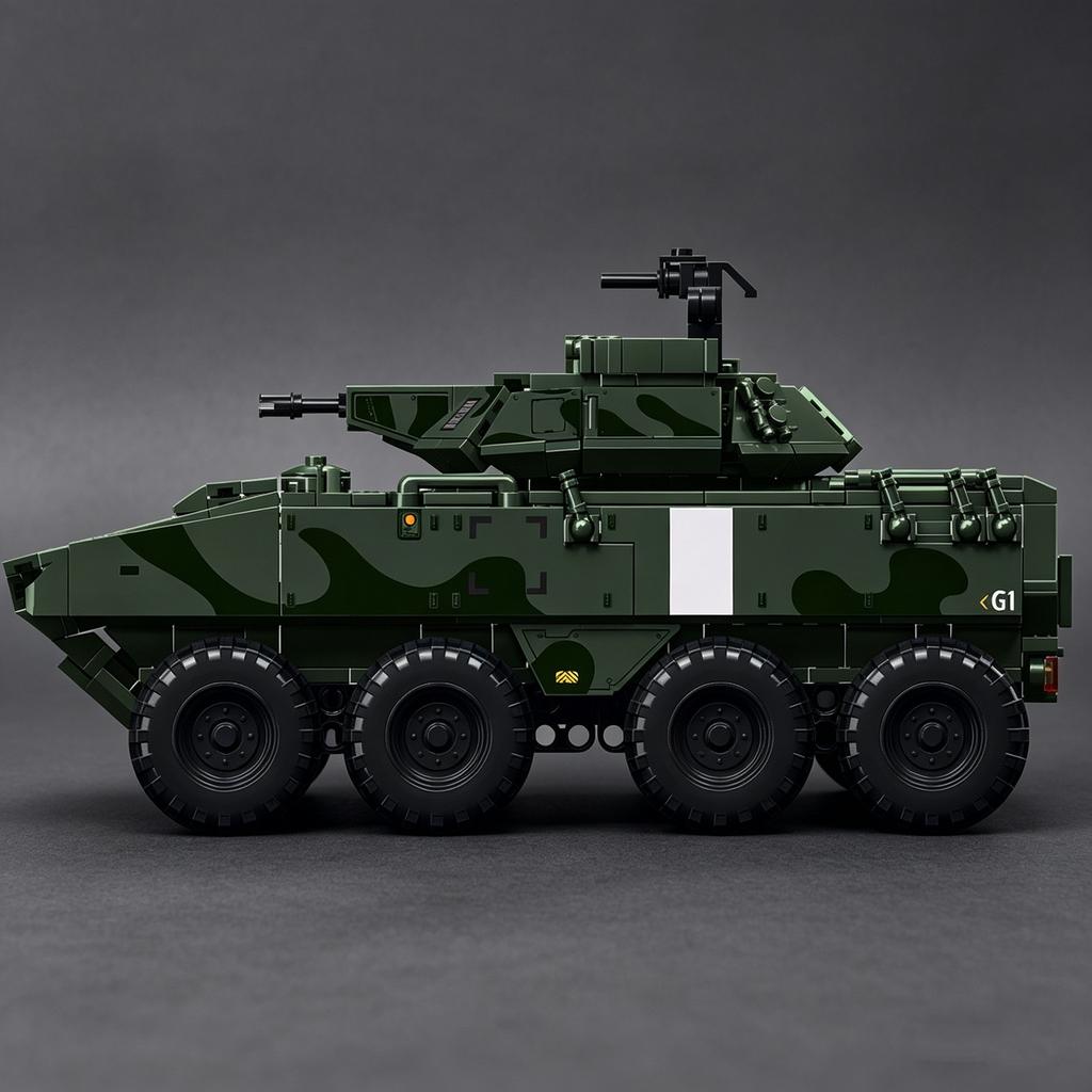LAV-G1 8×8 Rad-Schützenpanzer Baustein-Maßstabsmodell: Gepanzerte Fahrzeuge mit Ketten Panzer Lernspielzeug für Jungen Mädchen