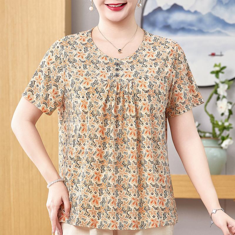 Plus Size 3XL-8XL Summer Casual Blouses for Women Tops Loose Vintage Clothes Oversize Short Sleeve Shirt