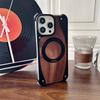 Walnut Wood Aluminum Metal Borderless Magnetic Phone Case For iPhone 15 16 Pro Max 360° Rotate Bracket Magsafe Shockproof Cover