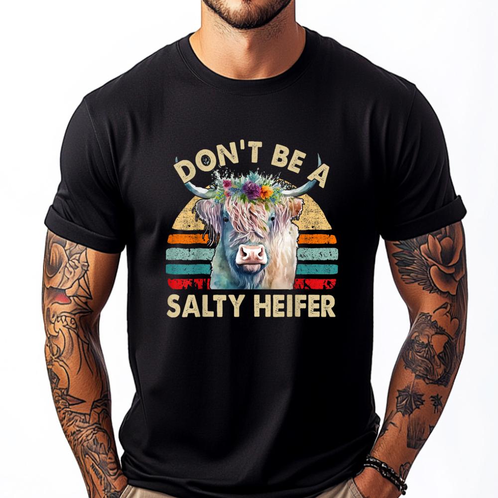 Highland Cow Shirt Women Dont Be Salty Heifer Funny Farm Mom Red And Black Graphic T Shirt Camiseta Easter Day