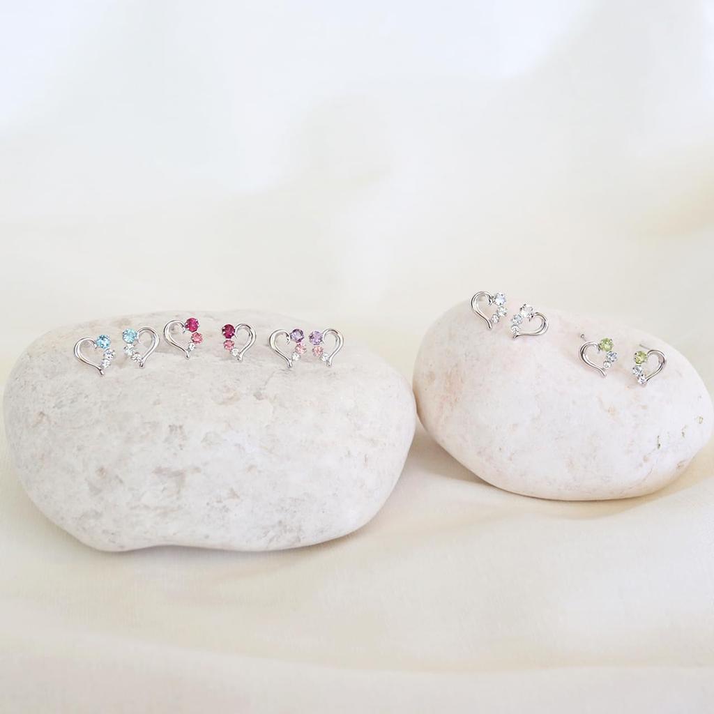 Heart Motif Rhodolite Garnet Gradation Earrings in 10K White Gold