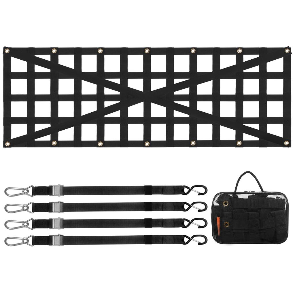 VEVOR Tailgate Net, 54 In X 18 In, Heavy Duty Cargo Net for Truck Bed with 4 Adjustable Telescopic Straps, Cross-reinforced Design