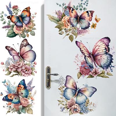 Butterfly Flower Wall Stickers Toilet Bathroom Door Decoration Mural Home Decor Self-adhesive Wallpaper