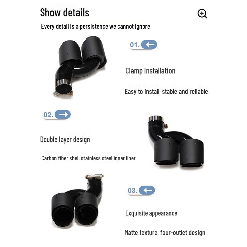 BMW 535li F10/F18 M5 Style Quad Exhaust Tips - Carbon Fiber & Black Stainless Steel.