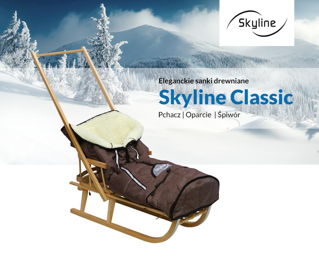 Wooden Sled With Backrest, Pusher And Sleeping Bag For Children, Solid Polish