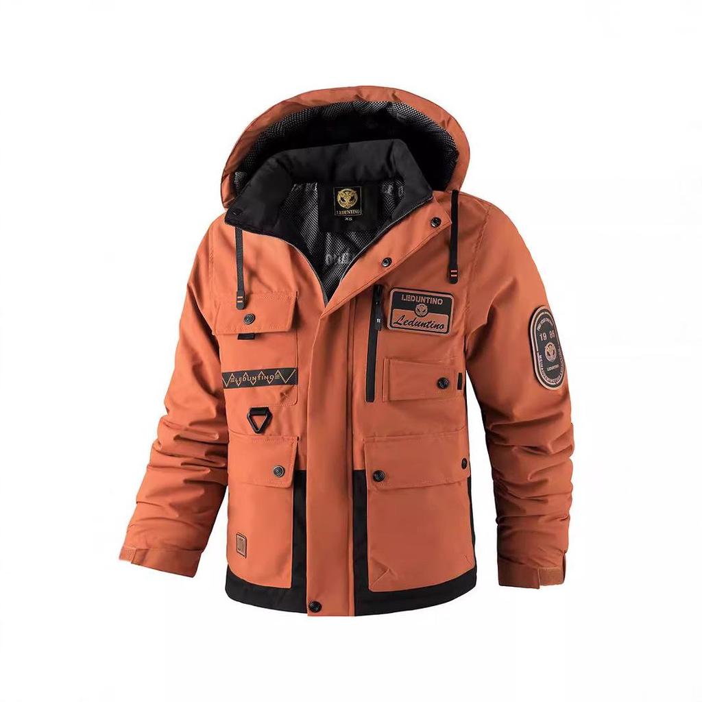 Pánský zimní nepromokavý kabát s kapucí - Velké velikosti, silně bavlněně polstrovaný pro teplo venku