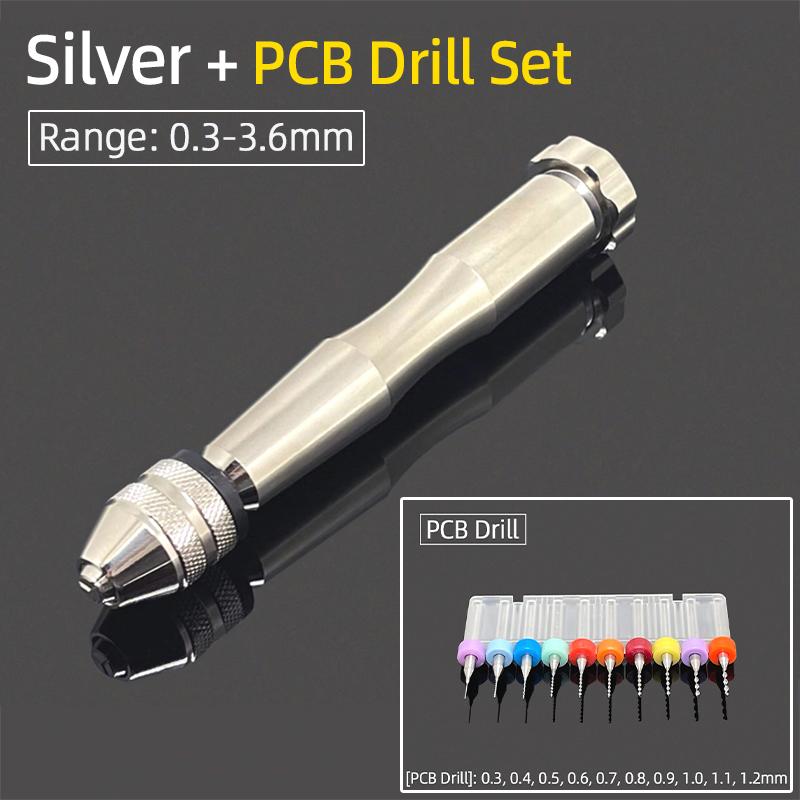 Mini Micro aluminiowa wiertarka ręczna 0.3-3.6mm z uchwytem bezkluczowym wiertła kręte HSS do biżuterii rzemieślniczej ręczne wiercenie narzędzia obrotowe