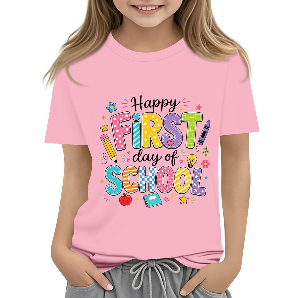 Children's Casual and Fashionable Round-Neck Printed Short-Sleeve Top for Back-to-School