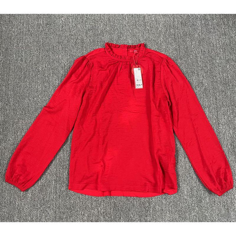 

German Original Order Leftover Stock So Shuttle Needle Patchwork Spring Pure Color Minimalist Lace Collar Women s Long-Sleeved Shirt Button Red 36