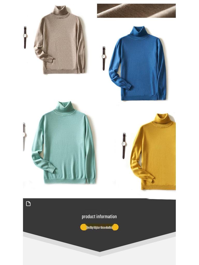 Korean Style High Neck Loose Fit Plus Size Men's Knitted Sweater - Non-Wool, Solid Color, Autumn/Winter