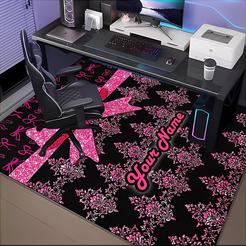 1PC Custom Name Pink Bow Theme Floor Mat Ideal for Living Room, Game Rooms, Office, Bedroom,Floor Mat Playful Design