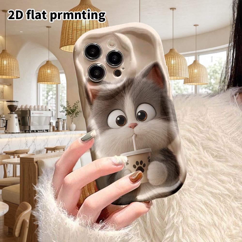 Phone Case: 2D Flat Design Suitable for iPhone 18 17 16 15 14 13 Pro Film Protective Case, Couple Style, Little Gray Cat, Christmas and Halloween Gift