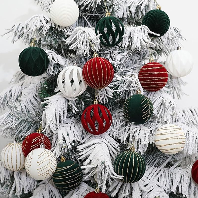 12PCS 6CM Velvet Christmas Ornaments Balls, Flocked Christmas Tree Ball Hanging Ornaments Shatterproof Xmas Bulbs For Christmas Tree