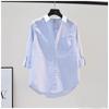 Light Blue Pinstripe Cotton Shirt - Spring 2023 Loose Casual Long Sleeve with Single Pocket