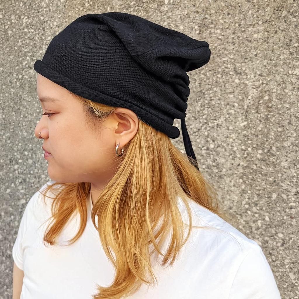 Basic Enchi Solid Strings Knit One Size Fits and Black Cap, Oversized, Thin, Most, Women's Men's,