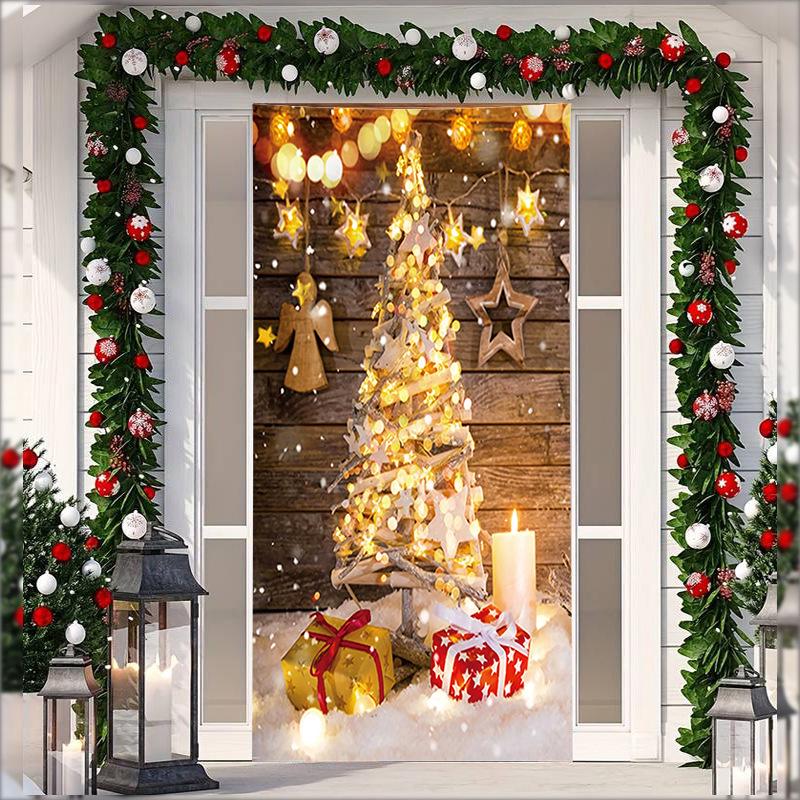 

Рождественский гобелен на дверь из эластичной ткани - Фон с подарками Санта-Клауса для праздничных вечеринок Width 91cm x Height 203cm (Stretch Fabric)