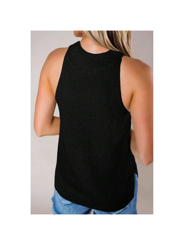 Women's Halter Tank Top Sleeveless Racerback Loose Knit Cami Sweater Vest