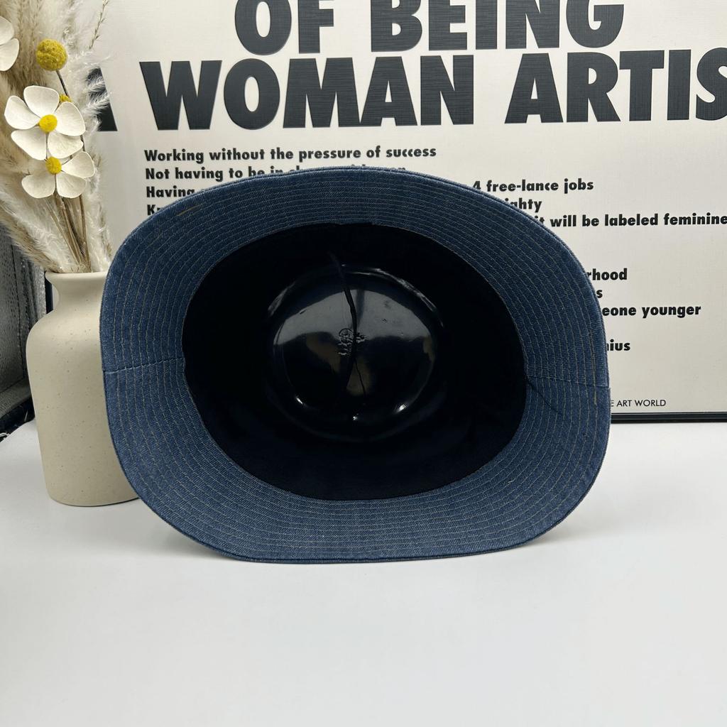 Denim bucket hat women's fashion show face small makeup sunshade sunscreen hat travel versatile niche bucket hat tide