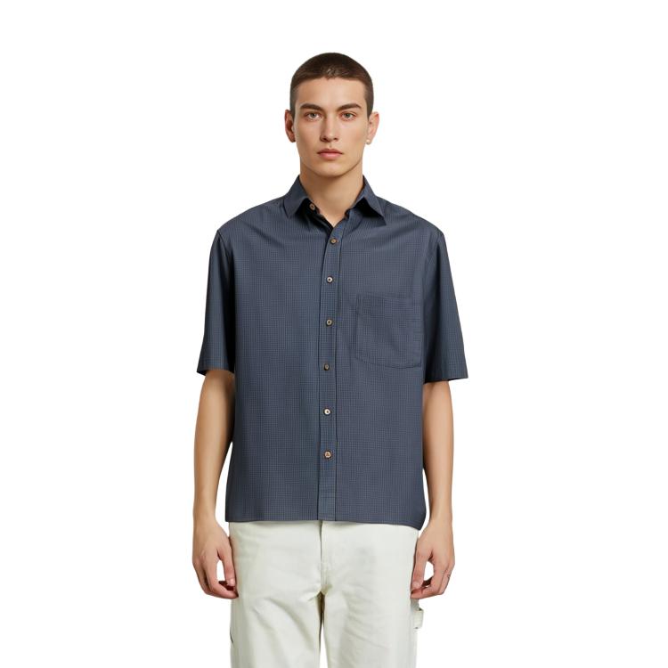 UNIQLO SS24 U Series Plaid Loose Button Short Sleeve Shirt Men shirts Navy 467845-69