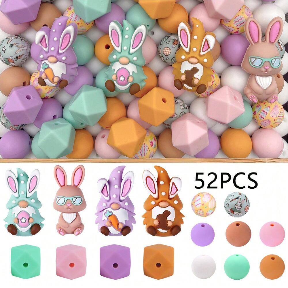 4/26/30/52PCS Easter bunny silicone beads, suitable for bracelets, keychains, lanyards, pen accessories, holiday accessories