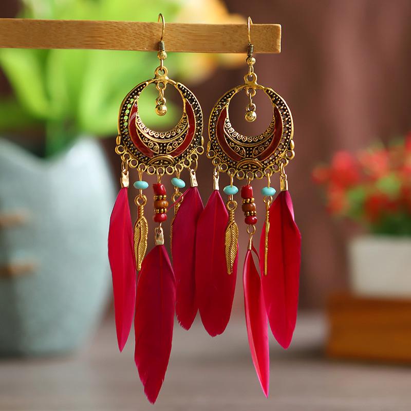 Bohemian Long Tassel Feather Earrings - Trendy Douyin-Inspired Design for Women