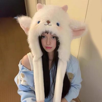 Women Hat Fox Ear Shape Thickened Plush Warm Winter Hat with Scarf Design Outdoor Activities Warm Headwear