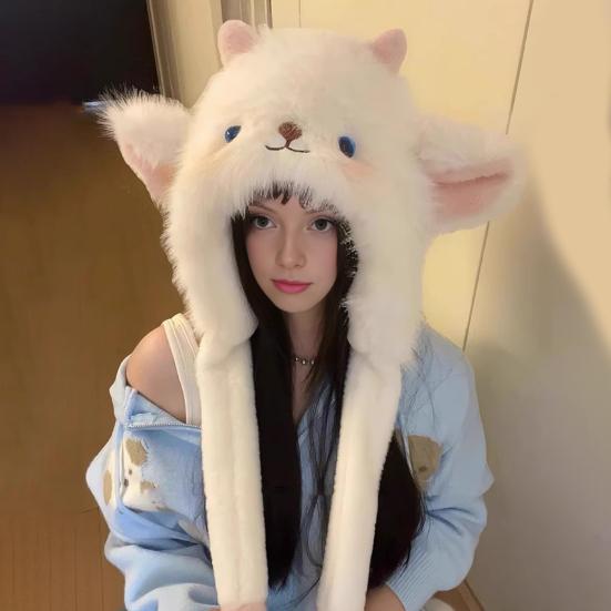 Women Hat Fox Ear Shape Thickened Plush Warm Winter Hat with Scarf Design Outdoor Activities Warm Headwear