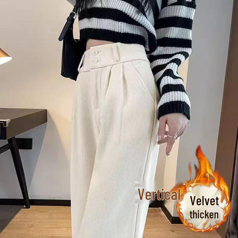 Women's Chenille High-Waisted Wide-Leg Corduroy Pants - Fleece-Lined for Spring, Autumn, and Winter 2025.