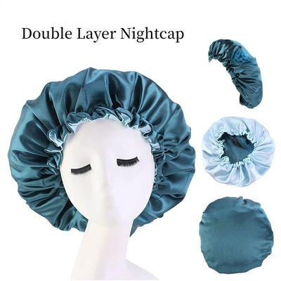 Adjustable Nightcap Double Layer Satin Bonnet Curly Elastic Hair Cap Haircare Women Headwear Night Hat Fashion Styling Accessory