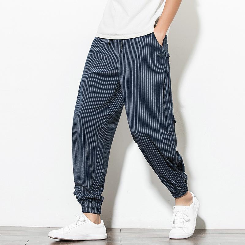 Men's 2022 Chinese Style Summer Breathable Cotton Linen Frog Button Plus Size Harem Lantern Pants