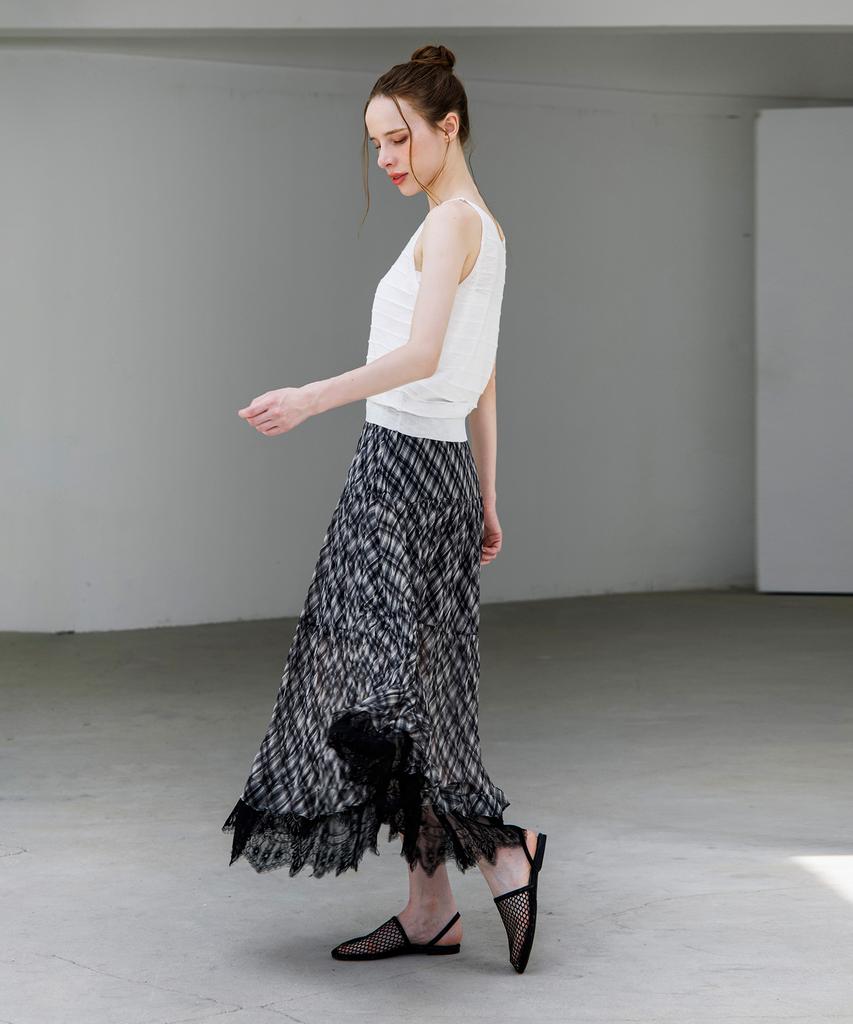 HYFVE Crinkle Check Lace Long Skirt