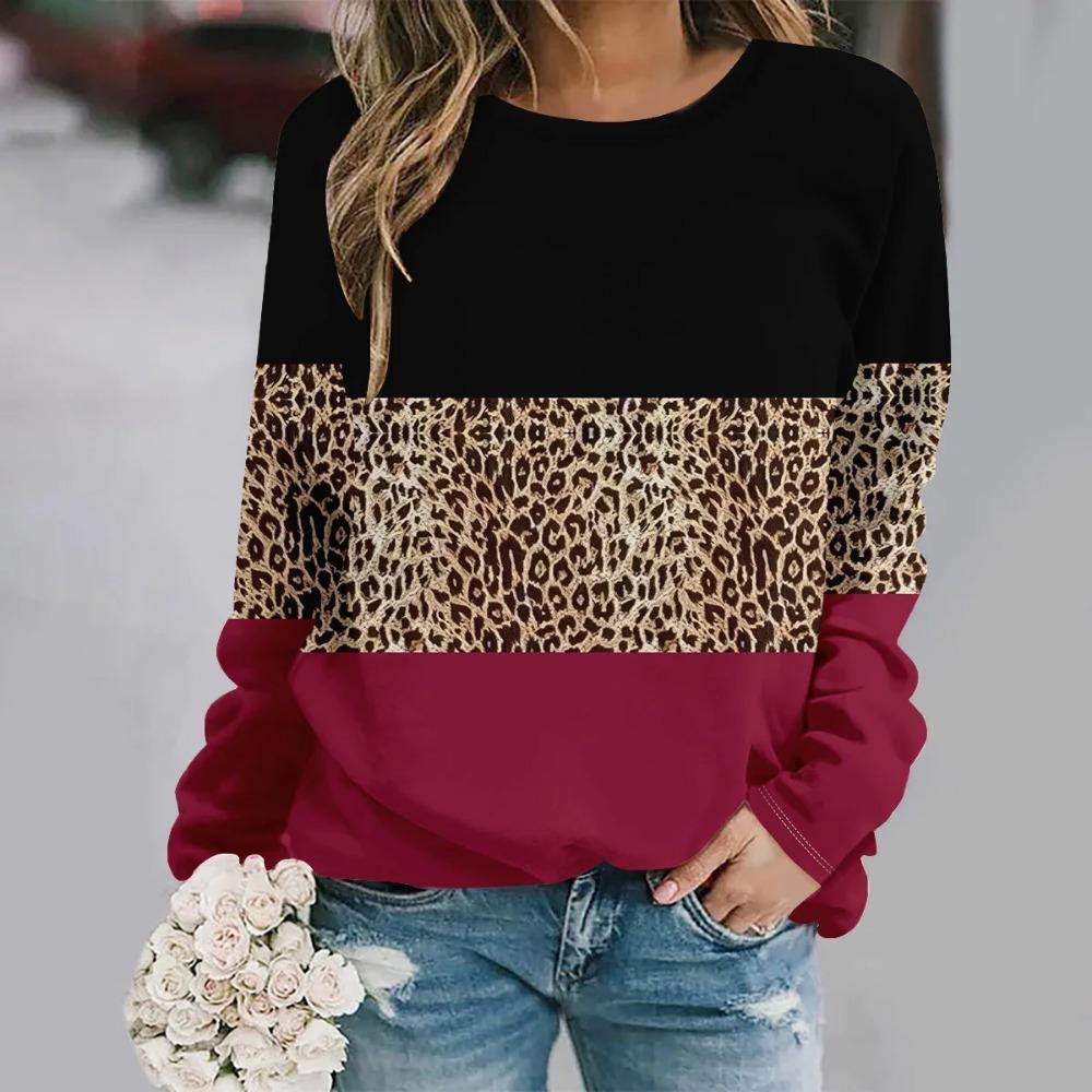 Round neck long sleeved printed elegant casual streetwear