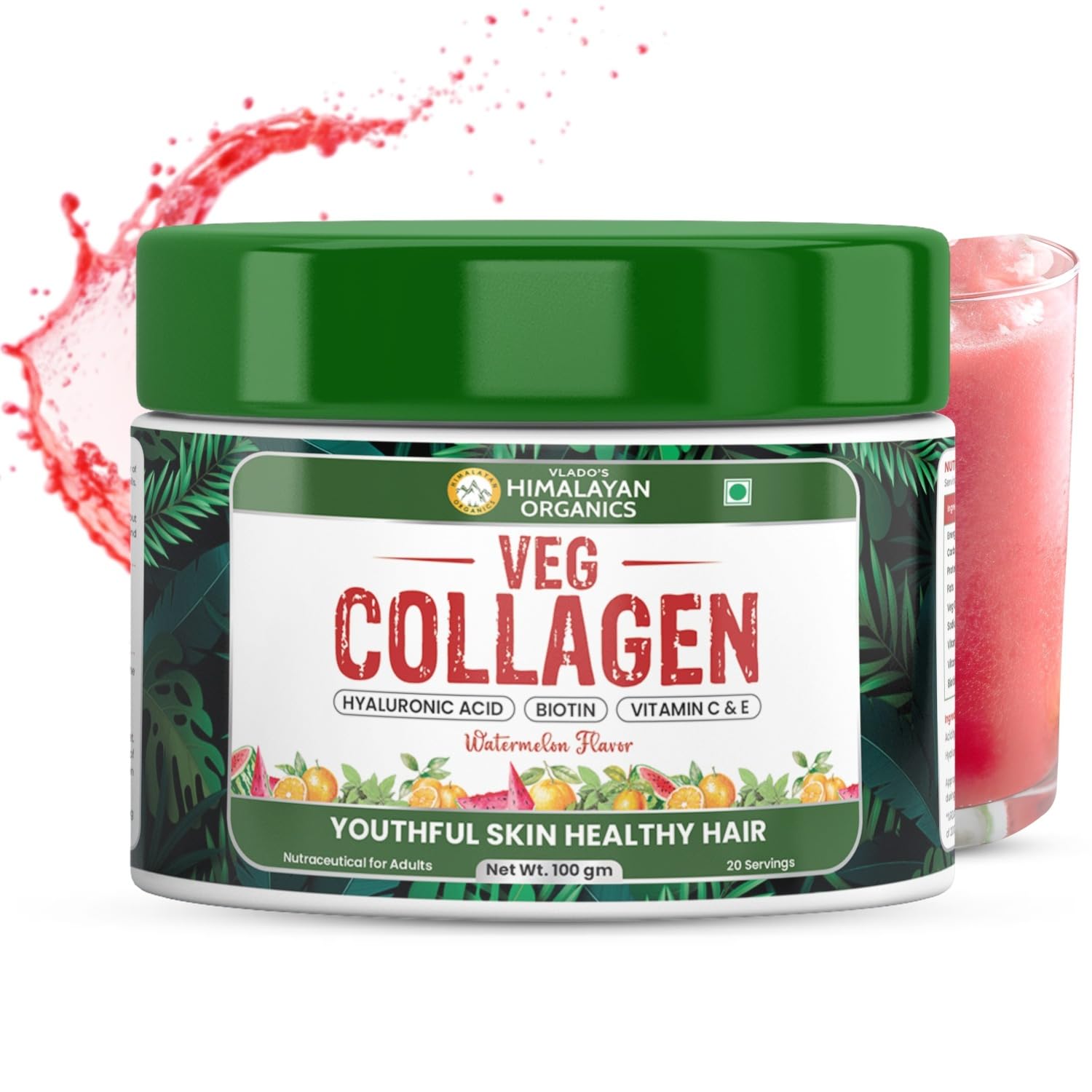 

Vlado s Himalayan Organics Vegan Collagen Powder Watermelon Flavor Plant Based Beauty Supplement For Skin Hair Nails 100 g