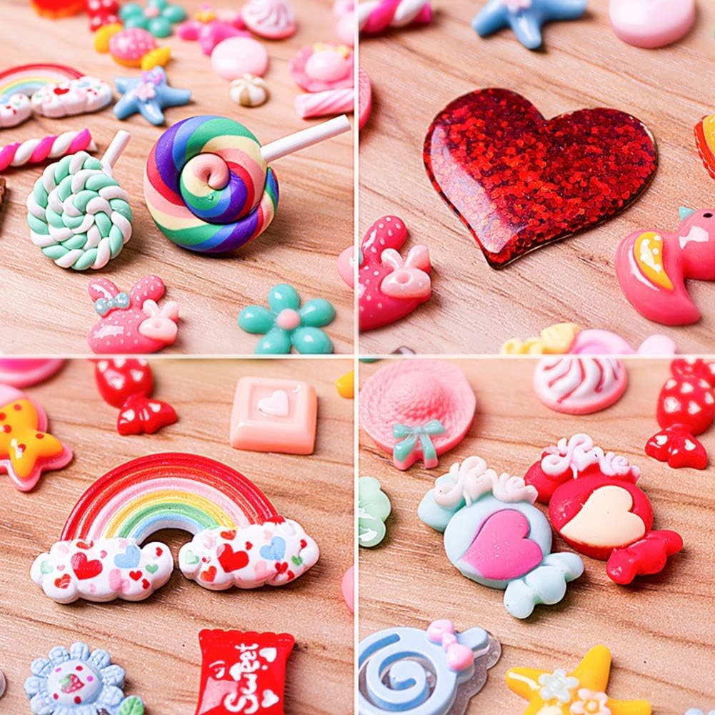 Slime Charms Cute Set, Messar 100pcs Charms for Slime Assorted Fruits Candy Sweets Animals Flatback Resin Scrapbook Cabochons for DIY Craft Making,