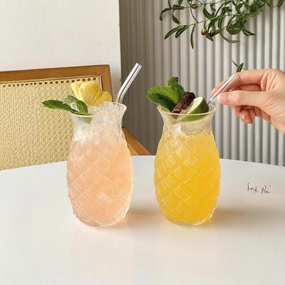 Creative Pineapple Cup: High Borosilicate Glass for Juices, Milk Tea, and Cocktails with Straw