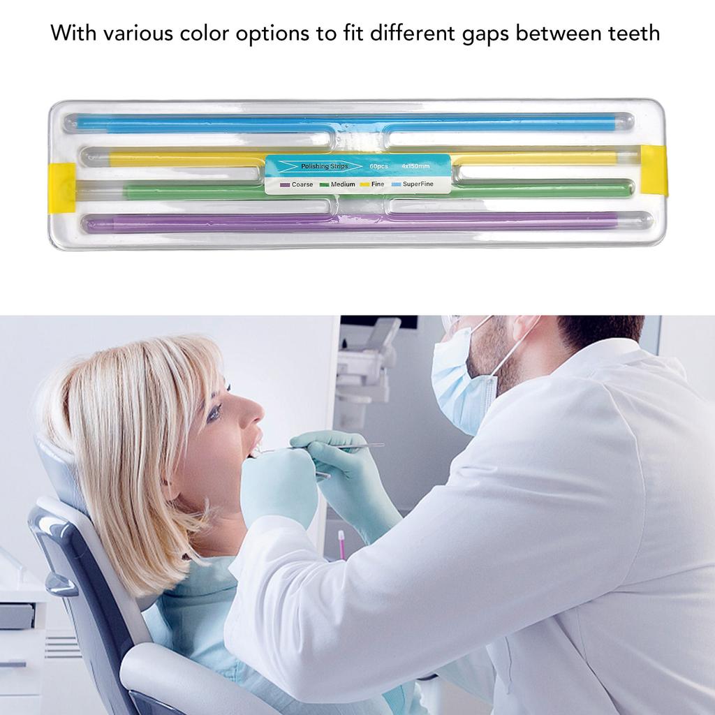 60 ks zubních abrazivních pásků na leštění 4 mm x 150 mm, dokončovací pilník na zuby, broušení a brusné pásky