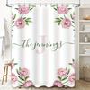 Floral Print Personalized Shower Curtain for Bathroom Decor Custom Name Initials Pink Peonies Design Made of Water-Resistant Fab