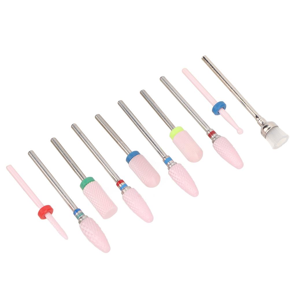 10pcs Nail Drill Bit Portable Ceramic Cuticle Remover Bits with 20 Hole Storage Box for Nail Artist Novice