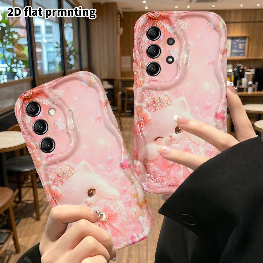 Phone Case: 2D Flat Samsung Galaxy A34 A35 S20 S22 S21 FE Plus Ultra Protective Case, Pink Cute Cat, Christmas and Halloween Gift