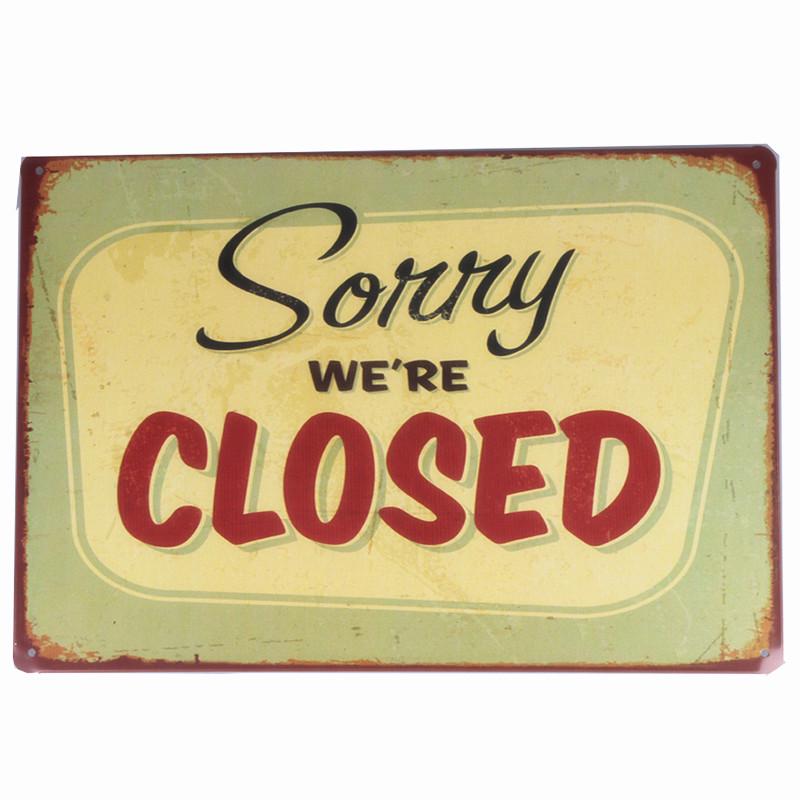 "COME IN WE'RE OPEN " And " SORRY WE'RE CLOSED " Vintage Metal Sign Tin Poster Pub Bar Cafe Shop Entry and Exit Plaque A409